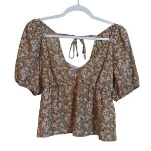 3rd + Malt Neutral Ditsy Floral Tie Back Crop Top Size Small